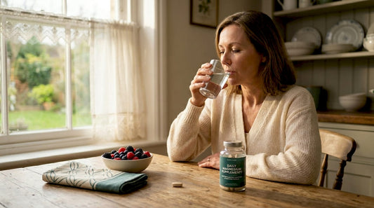 Adult woman taking magnesium supplement pill