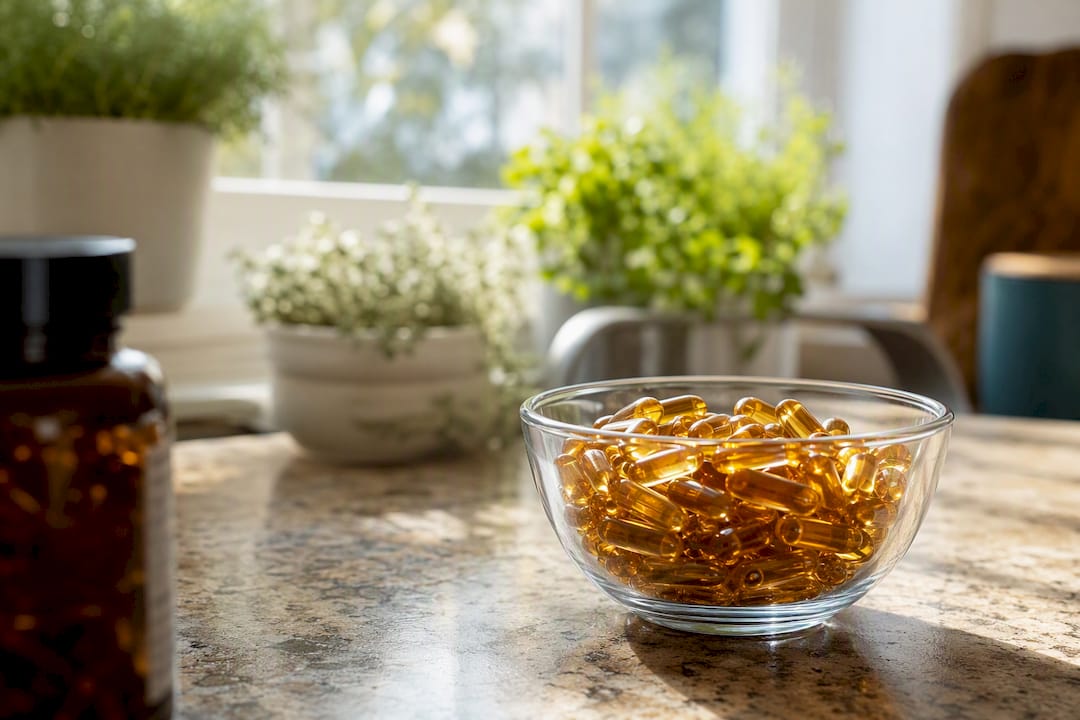 Close-up of quercetin supplement capsules