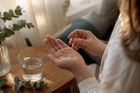 Hands holding health supplement capsules